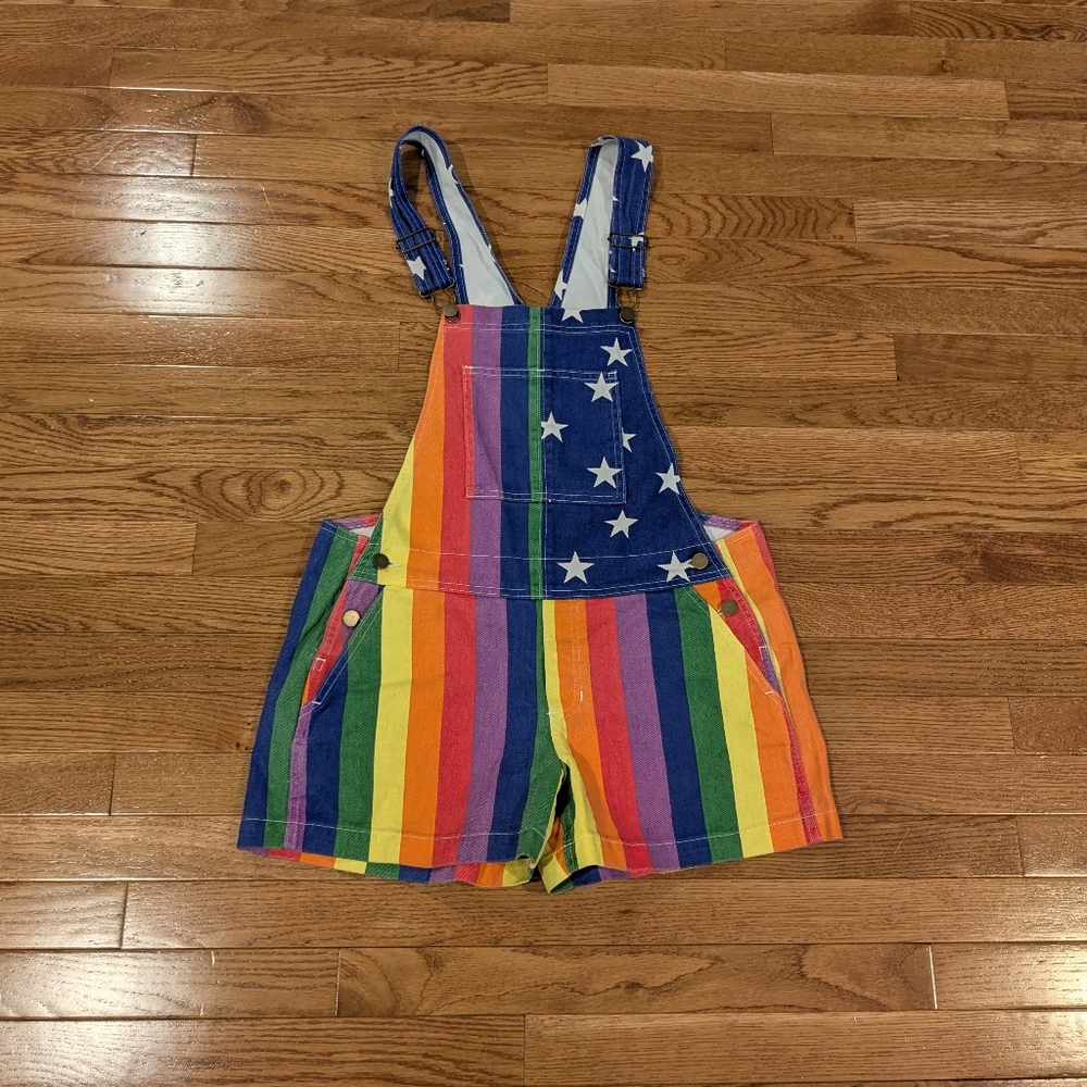 Chubbies The Love Conquers All Short Overalls with Rainbow Stripes And Stars M